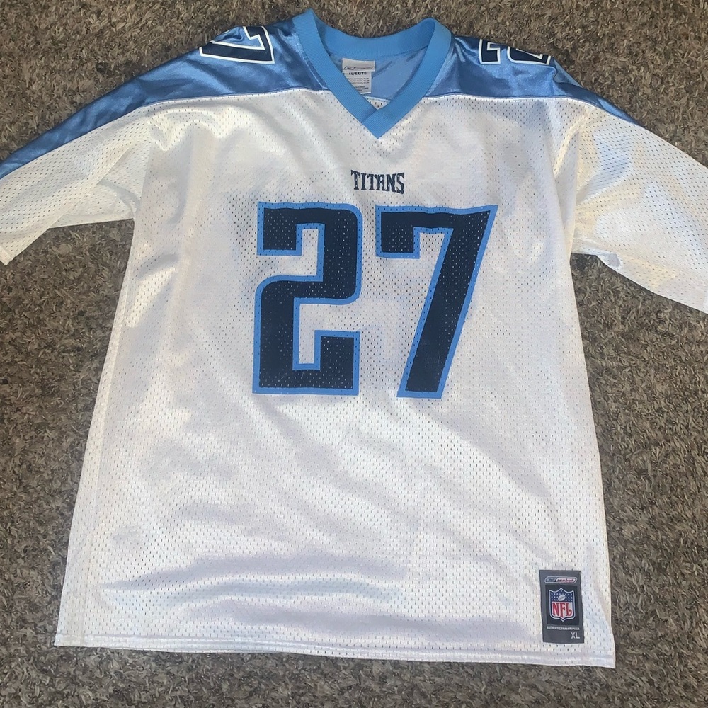 Reebok White and Blue Eddie George Titans jersey